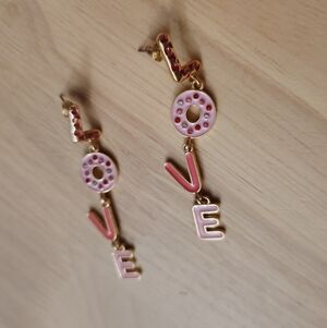 Altar'd State Love Pink Crystal Gold Charm Dangle Earrings